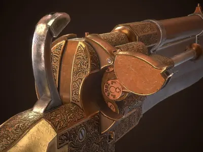 Gunblade Revolver Gilded Low-poly 3D model