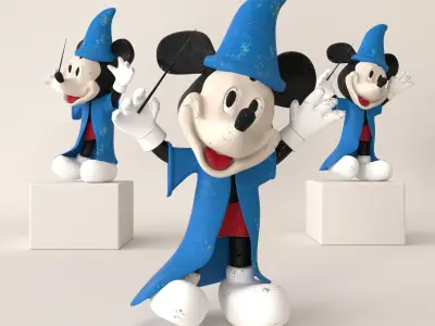 mikkey-3d three mickey mouse figurines dressed as wizards Low-poly 3D model
