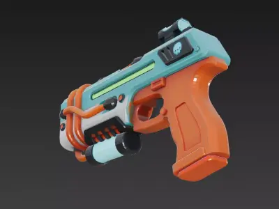 Cartoon Cyber Blue Orange Pistol 3D Model PBR Low-poly 3D model