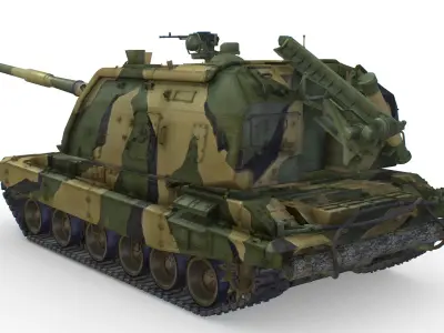 Russian Self Propelled Howitzer 2S19 Msta-S USSR Military Low-poly 3D model