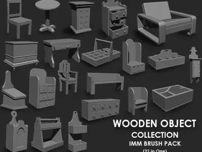Wooden Object Collection IMM Brush Pack 21 in One 3D model