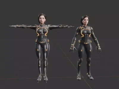Sci Fi Female Cyberpunk Suit - Game ready Low-poly 3D model