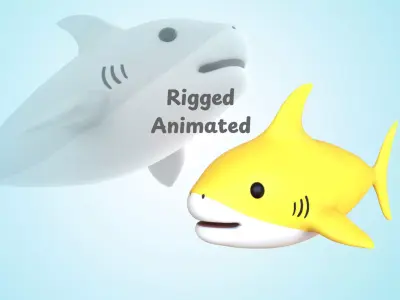 Cartoon Little Shark Yellow 3D Model - High-Quality Animated Low-poly 3D model