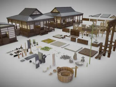 Japanese Modular Low-poly 3D model