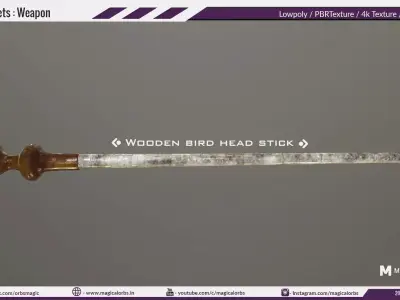 Wooden Bird head Stick  Low-poly 3D model