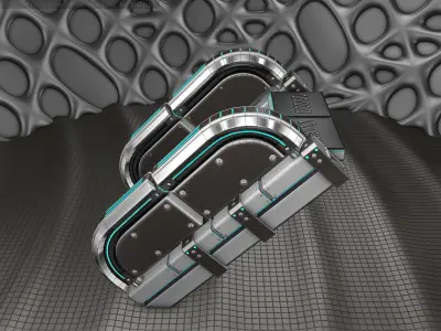 Sci-Fi Stairs - 30 - Silver Blue Neon Light Version Low-poly 3D model