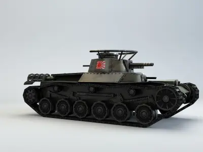 Low Poly Type 97 Chi Ha medium tank Low-poly 3D model