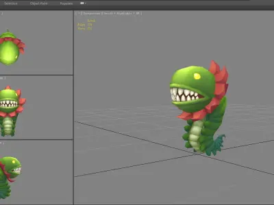 Big-mouthed caterpillar monster  Low-poly 3D model