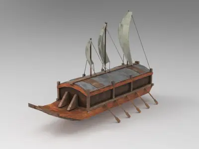 Korean Turtle Ship - Medieval Warship 02 Low-poly 3D model
