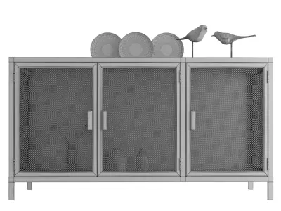 Lattice Door Sideboard with decor 3D model