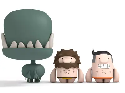Caveman and Dinosaur characters 3D model
