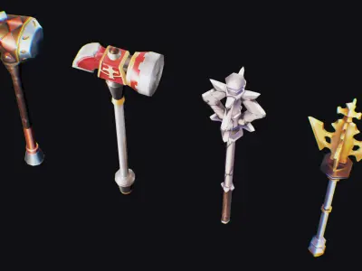 Flanged Mace Club Weapon War Hammer Medieval Baton Low-poly 3D model