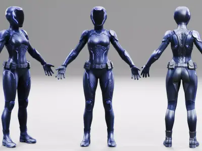 Sci-Fi Female Soldier Futuristic Armor Low-poly 3D model