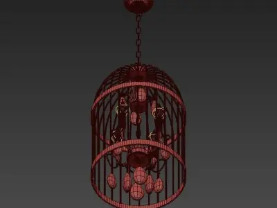 Beautiful bird cage chandelier with crystals hanging from it 3D model