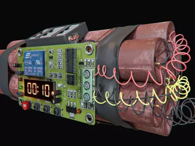 dynamite electronic bomb with wires and clock 3D model