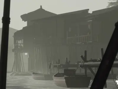 Asian Fishing Village Environment Low-poly 3D model