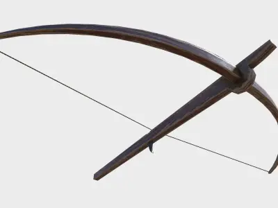 Low Poly PBR Crossbow wooden bow and arrow Low-poly 3D model