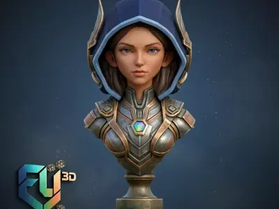 High and Low Poly Futuristic Female Bust Fantasy Figure PM-198 3D print model