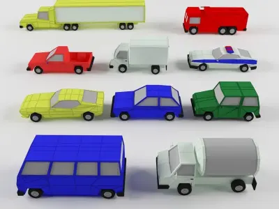 car 10 items Low-poly 3D model