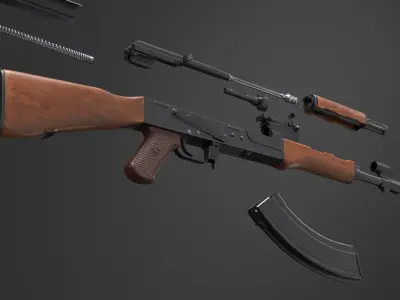 Assembling an AK 47 Rigged Animated 3D model