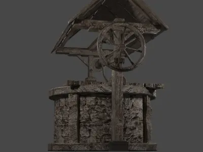 Old Well Medieval with Bucket - low poly realistic Low-poly 3D model