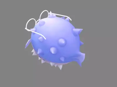 Cartoon purple pufferfish with glasses Low-poly 3D model