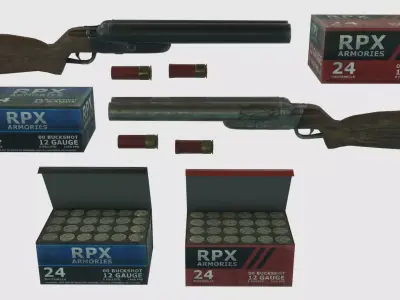 Low Poly Double Barrel Shotgun With PBR Materials Low-poly 3D model