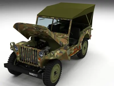 Full w chassis Jeep Willys MB Military Camo HDRI 3D model