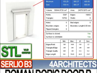 Ancient Roman Door B Revit STL Printable 3D print model
