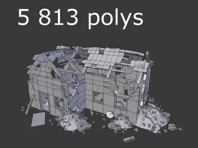 low poly destroyed house 2 Low-poly 3D model