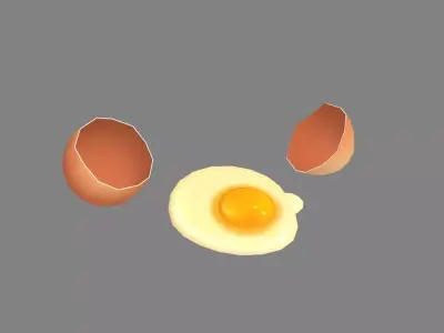 Cartoon fried egg - egg yolk - broken egg - eggshell  Low-poly 3D model