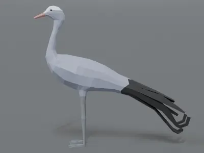 Low Poly Cartoon Blue Crane Low-poly 3D model