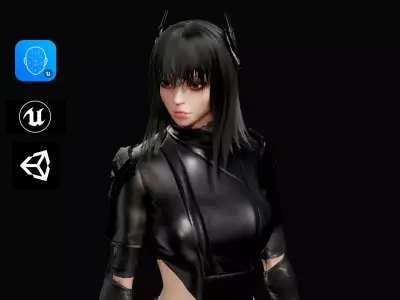 Samurai Girl Low-poly 3D model