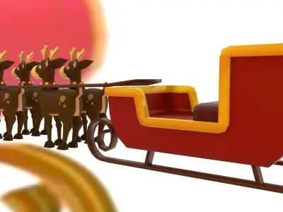 Christmas sleigh with deers Low-poly 3D model