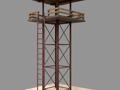 A low-poly 3D model of a military tower Low-poly 3D model