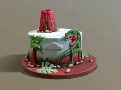 T-Rex Dinosaur Volcano Cake 3D model