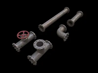 Industrial Pipes with 4K PBR texture -city props 3- Low-poly 3D model
