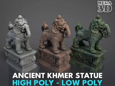 Ancient Khmer Statue19-250523 Low-poly 3D model