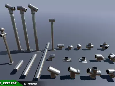 Lowpoly Modular Industrial Ceiling Pipe 3D Model Low-poly 3D model