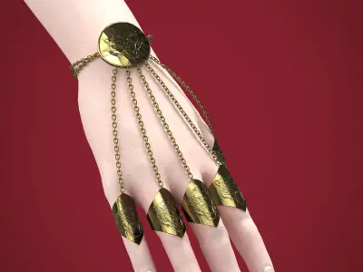 Tiger Embossed Metal Rings and Bracelet 3D model