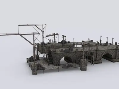 Wharf medival Low-poly 3D model