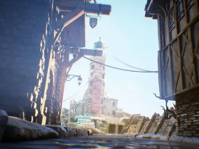 Medieval Town Street Environment Kit UE4 Low-poly 3D model