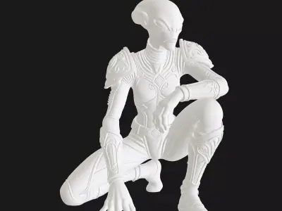 Alien Warrior Figure in a Crouching Pose 3D Print Model 3D print model