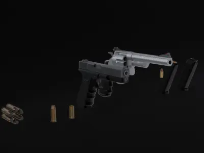 Pistols Glock 17 44 Magnum bullets 3D model