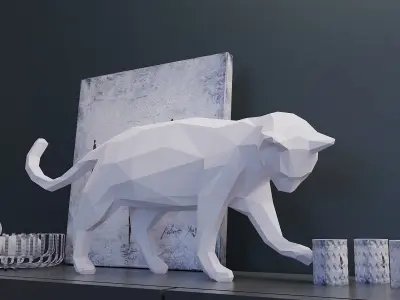 Cat low poly polygonal 3D model