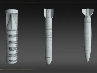 World War Bombs KITBASH bundle -30 Unique Rockets and Bombs Low-poly 3D model