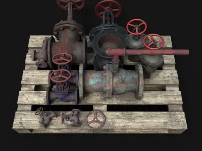 Old industrial valves Low-poly 3D model
