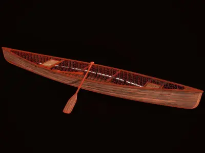 Game Ready Canoe with Paddle Low-poly 3D model