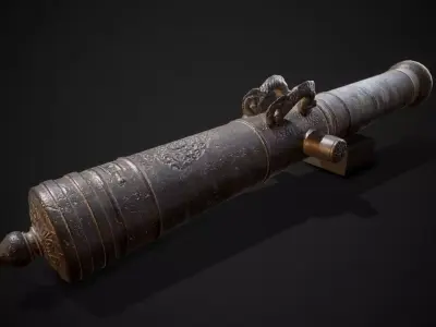 PBR Old Cannon Low-poly 3D model