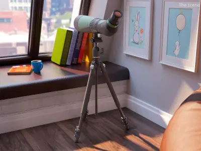 Angled Spotting Scope with Tripod Green Black 3D model